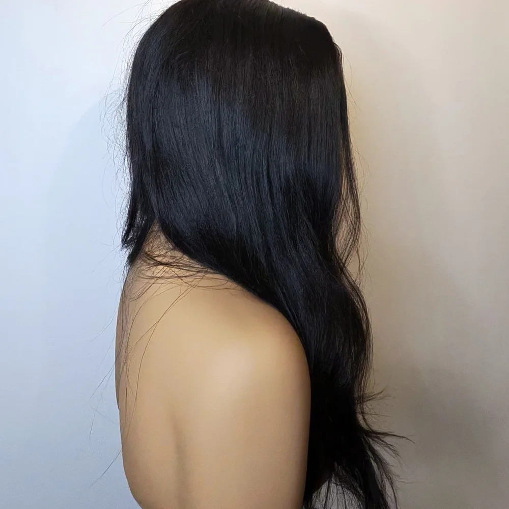 Natural Black Yaki Straight Human Hair Wig - Picture 3 of 8